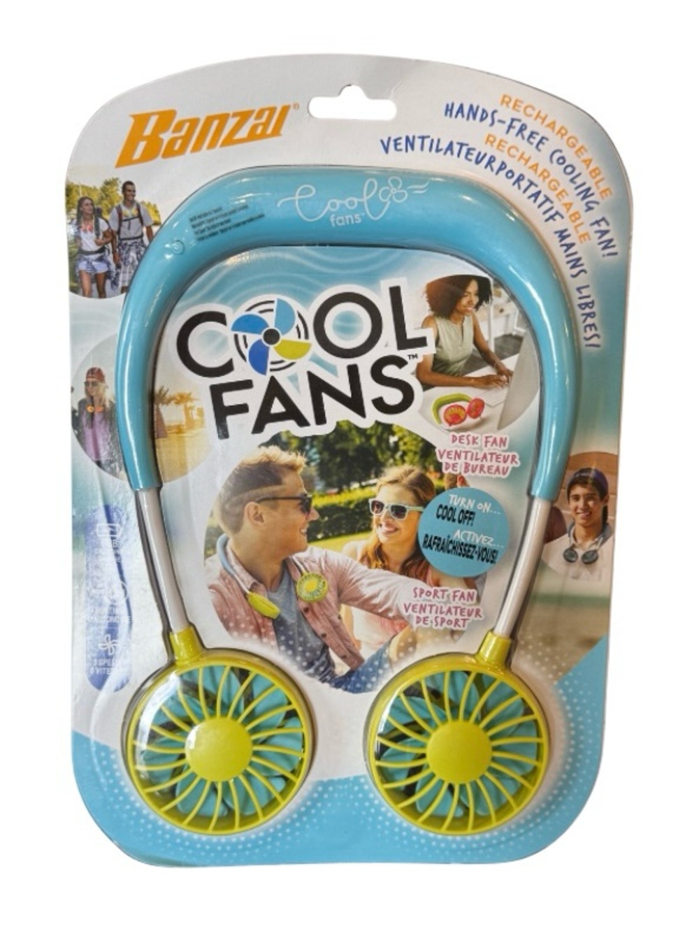 Banzai Cool Fans Rechargeable Hands-Free Neck Fan Desk Fan Turquoise & Lime